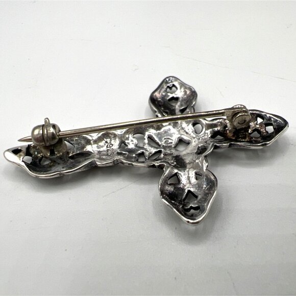 Vintage Jezlain JEZ Cross Brooch Pin Sterling Silver Oxidized Ornate Filigree - Picture 8 of 9